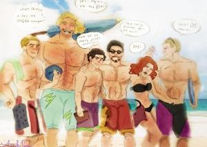 Avengers at the beach.