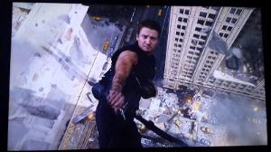 The Avengers hawkeye jumps scene