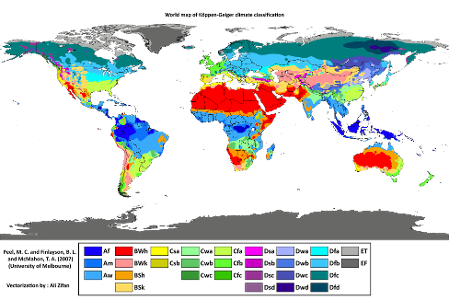 Which climate zone is characterized by cold temperatures and little to no vegetation?