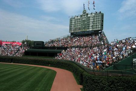 Which stadium is known for its ivy-covered outfield walls?