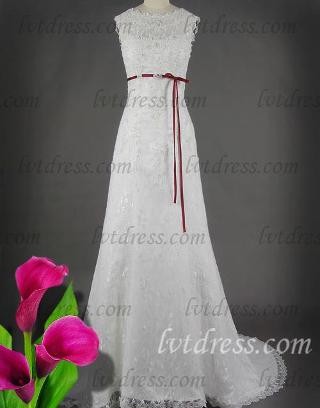 what do you think of this lace dress? Romantic Wedding Dresses Of Princess Jewel Chapel Train Lace With Red Sash Sequins Beadworks 