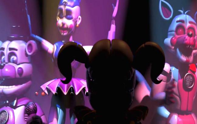 How do you feel about fnaf sister location? Is Mangle a boy? Who is the girl with the pig tails? Fun time Foxy.? What do you think about the new game? Why is the  bear holding a puppet of toy bonnie? Why does the ballerina have sharp teeth?  Is that  freddy in pink and white? Sister location?