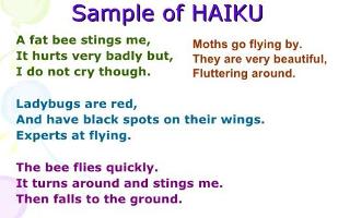 How many possible haiku combinations are there in English? The haiku poem is a description of something told in 17 syllables and three lines. The lines have 5 (top) 7 (middle) and 5 (last) syllables, which makes 17. So you can only use real words in English, you cannot split words over two lines. How many unique haikus are possible? (Or take a guess because it may take years to figure this out)