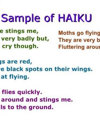 How many possible haiku combinations are there in English? The haiku poem is a description of something told in 17 syllables and three lines. The lines have 5 (top) 7 (middle) and 5 (last) syllables, which makes 17. So you can only use real words in English, you cannot split words over two lines. How many unique haikus are possible? (Or take a guess because it may take years to figure this out)