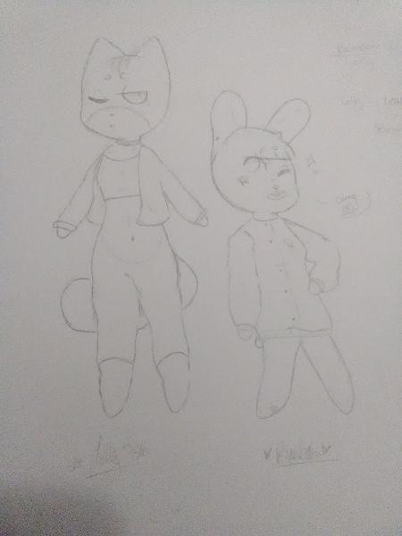 Lolly and Bonbon in jackets (Lolly in leather and Bonbon in varsity)