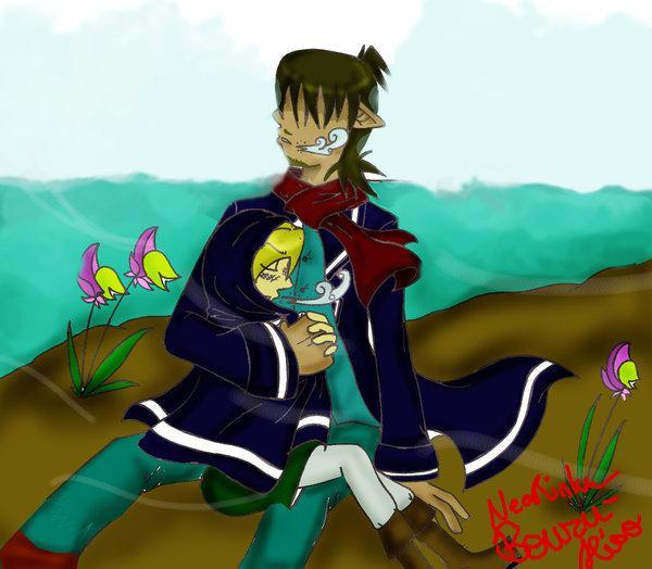 I love this picture. >.< Becky keeping Toony warm with his coat. >D<