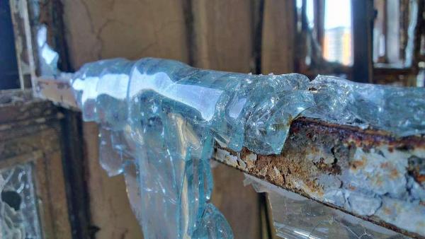 Melted glass after a fire