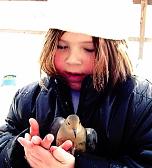 Kindergarten Me. (With a dove that I'd rescued from a raccoon trap)