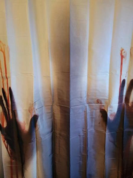 Behold our new shower curtain- TW: fake blood