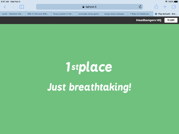 YESSSSS!!!! 1ST PLACE IN KAHOOT AGAIN, YESSSS